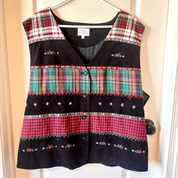 Vintage SUSAN BRISTOL Corduroy Plaid Patchwork Holiday Christmas Vest—SZ. 3X - Picture 13 of 16